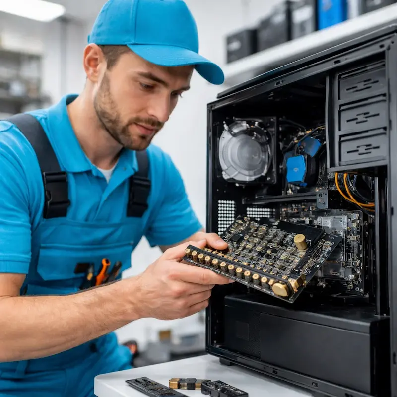 Мастер устанавливает звуковую карту на ПК в городе Бор